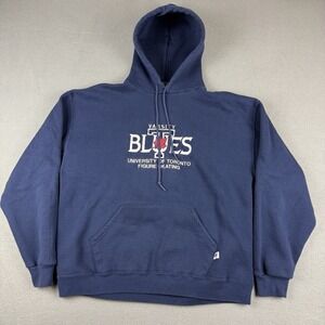 Vintage Russell University Of Toronto Figure Skating Hoodie Sweater Navy Blue XL